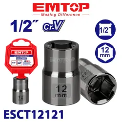 Emtop ESCT12121 | 1/2" Socket 12mm Chrome Vanadium