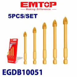 Emtop EGDB10051 | Набор сверл по стеклу титановое покрытие 5 шт