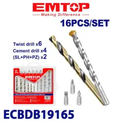 EMTOP ECBDB19165 | Набор сверл + насадка 16 шт для универсального применения