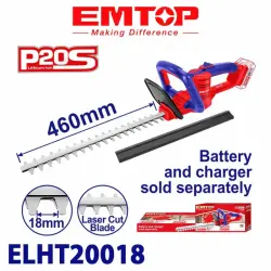 Emtop ELHT20018 | Cordless Hedge Trimmer 20V (No Battery)