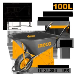 Ingco HHWB66018 150kg Industrial Wheelbarrow 4.0mm Steel