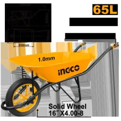 Ingco Heavy-Duty Wheelbarrow 130kg 1.0mm Steel, Model HHWB64010-1D