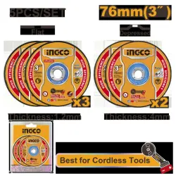 Ingco metal üçin kesiji-üweýji diskler toplumy 5 sany 76*1.2/4.0mm MCD303768