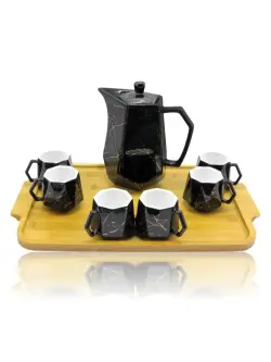 JDС JDС7914-2-H28 | Tea Set 9pcs Black with Bamboo Base