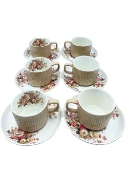 MLD MLD513-5 | Tea Cup & Saucer Set Floral Porcelain