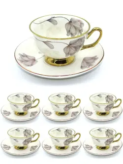 MAR MAR-1149 | Reňkli gülli çaý käsesi toplumy 12 sany farfor